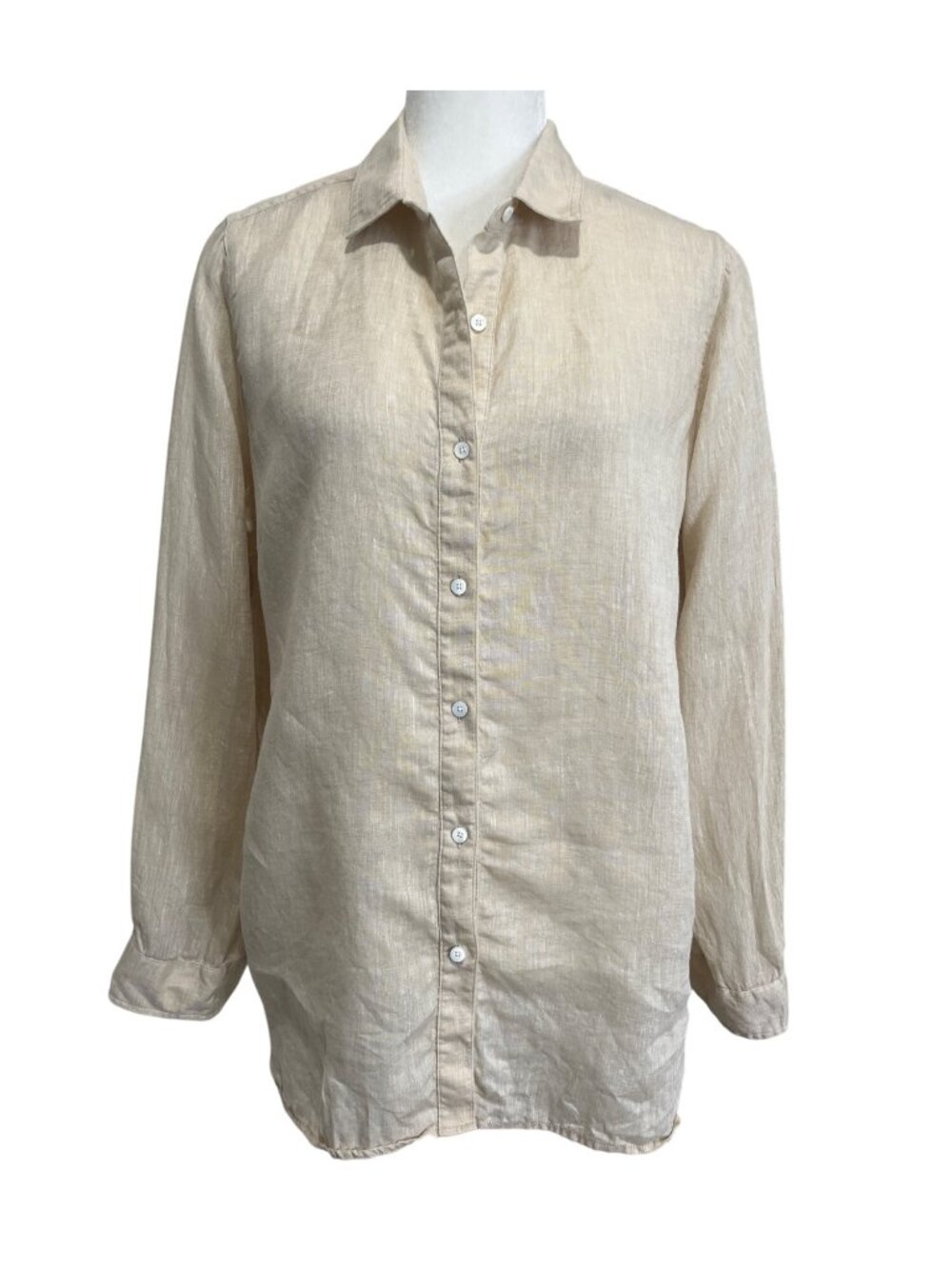 J. McLaughlin Womens Size L Button-Up Top 100% Linen Shirt Beige Long Sleeve - Picture 1 of 8